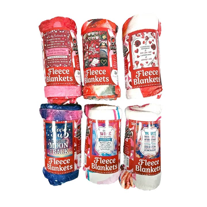 Valentine's Day Jumbo 50 x 60 Fleece Blanket Assortment for wholesale by Novelty Closeout