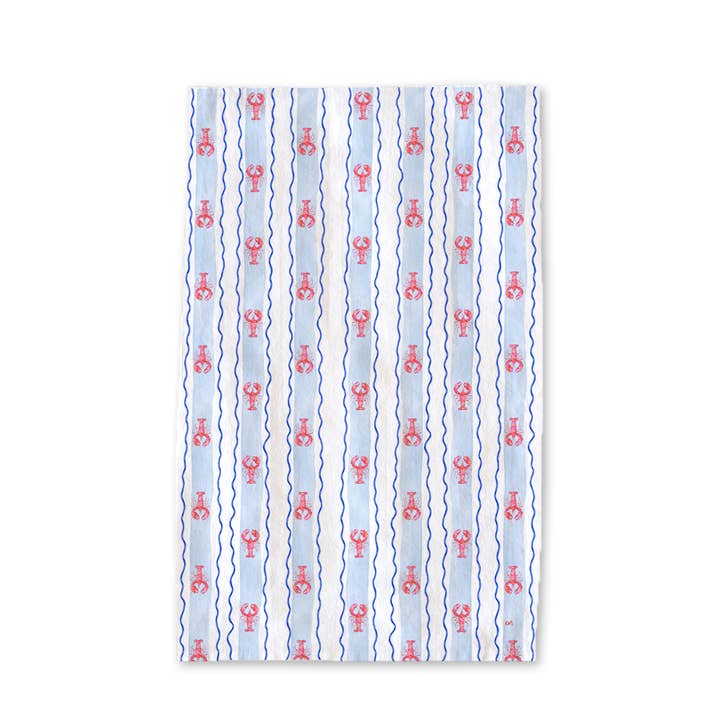 KelseyMDesigns - Wholesale Tea Towel - Lobster Striped Tea Towel - Coastal Summer Kitchen Tea Towel1