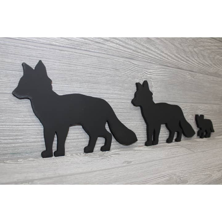 Black Fox Family of 3 - Wood Fox Family - Fox Family Art for wholesale by Silhouettes & Sunsets