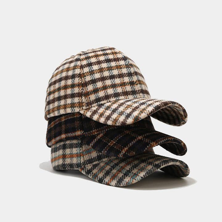 DOUBLJU - Wholesale Baseball Cap - Women's - Vintage Retro Plaid Baseball Cap for Winter
4