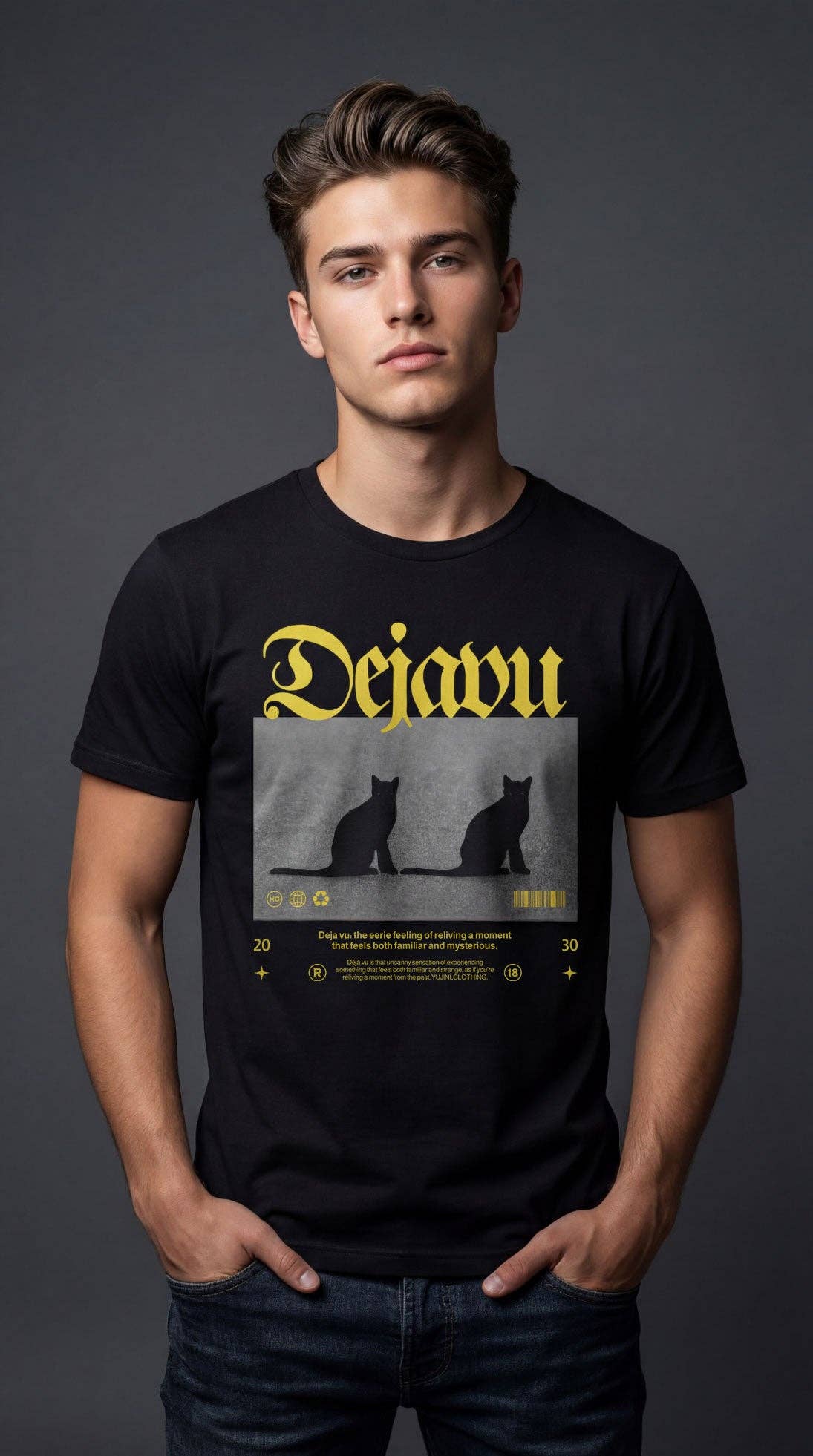 YUJIN CLOTHING - Venta al por mayor Camiseta estampada - Unisex - Camiseta de Gato Dejavu7