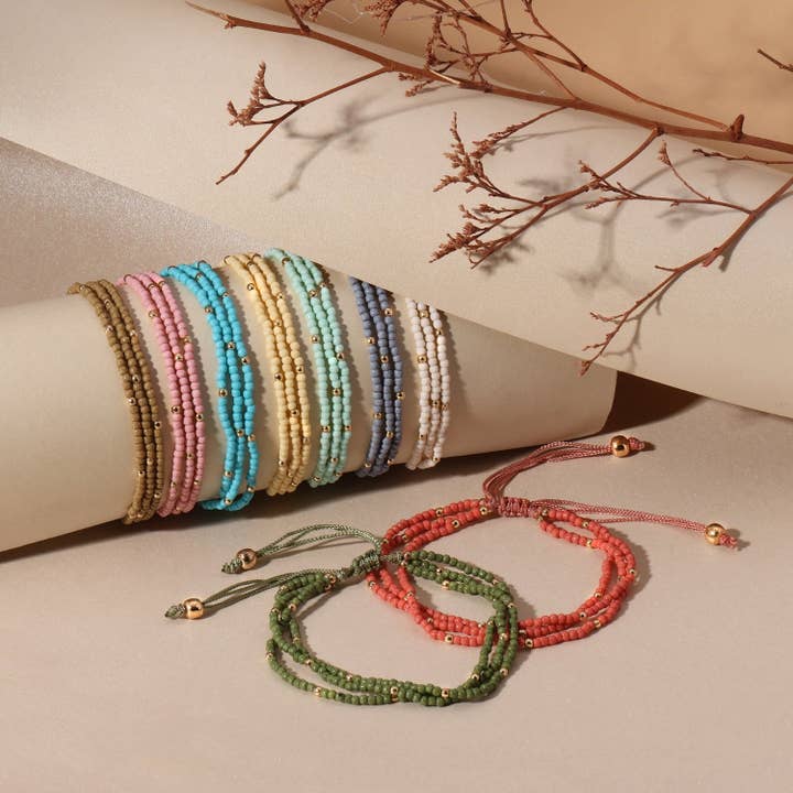 2mm Assorted Triple Adjustable Seed Bead Bracelets for wholesale by Splendid Iris