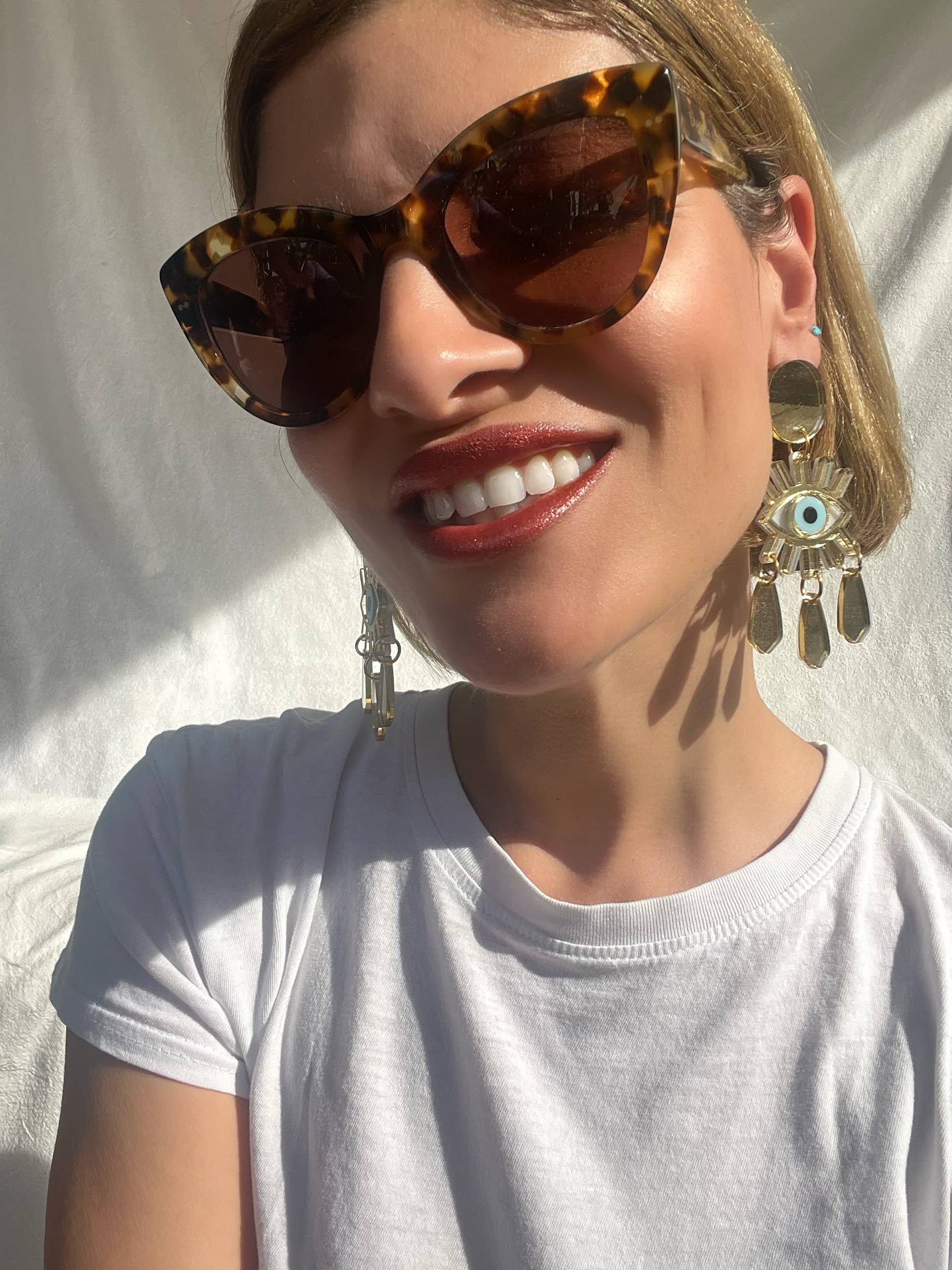 Christina Christi - Wholesale Clip-On Earrings - Gold Evil Eye Clip-On Earrings with Gold Plexiglass Designs7