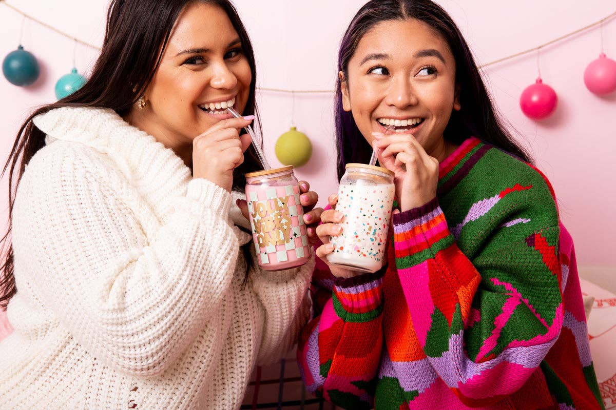 Talking Out of Turn - Wholesale Drinking Glass/Cup - Holiday Can Glass w/Lid + Straw18