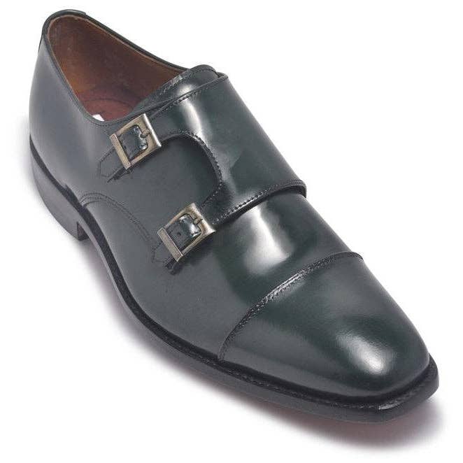 Zapatos de hombre de piel auténtica con hebilla y puntera en color verde oscuro. para venta al por mayor de Leather Skin Shop