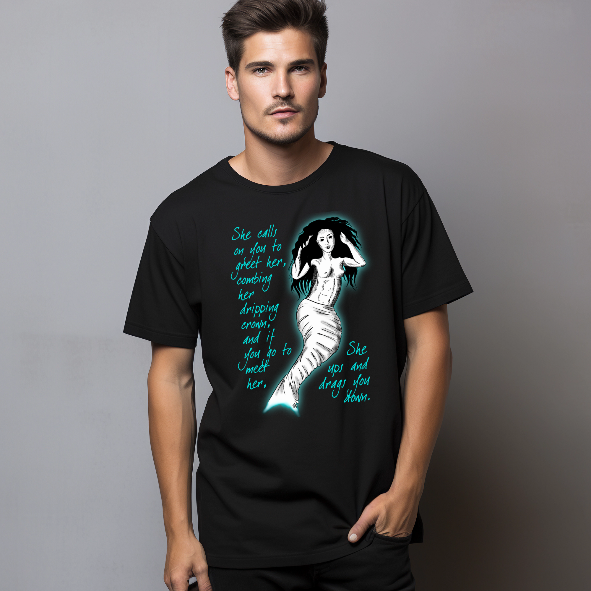 Hannah Kate Makes - Wholesale T-Shirt (Graphic) - Unisex - Mermaid T-shirt - Black - 100% Cotton - Regular/Fitted6