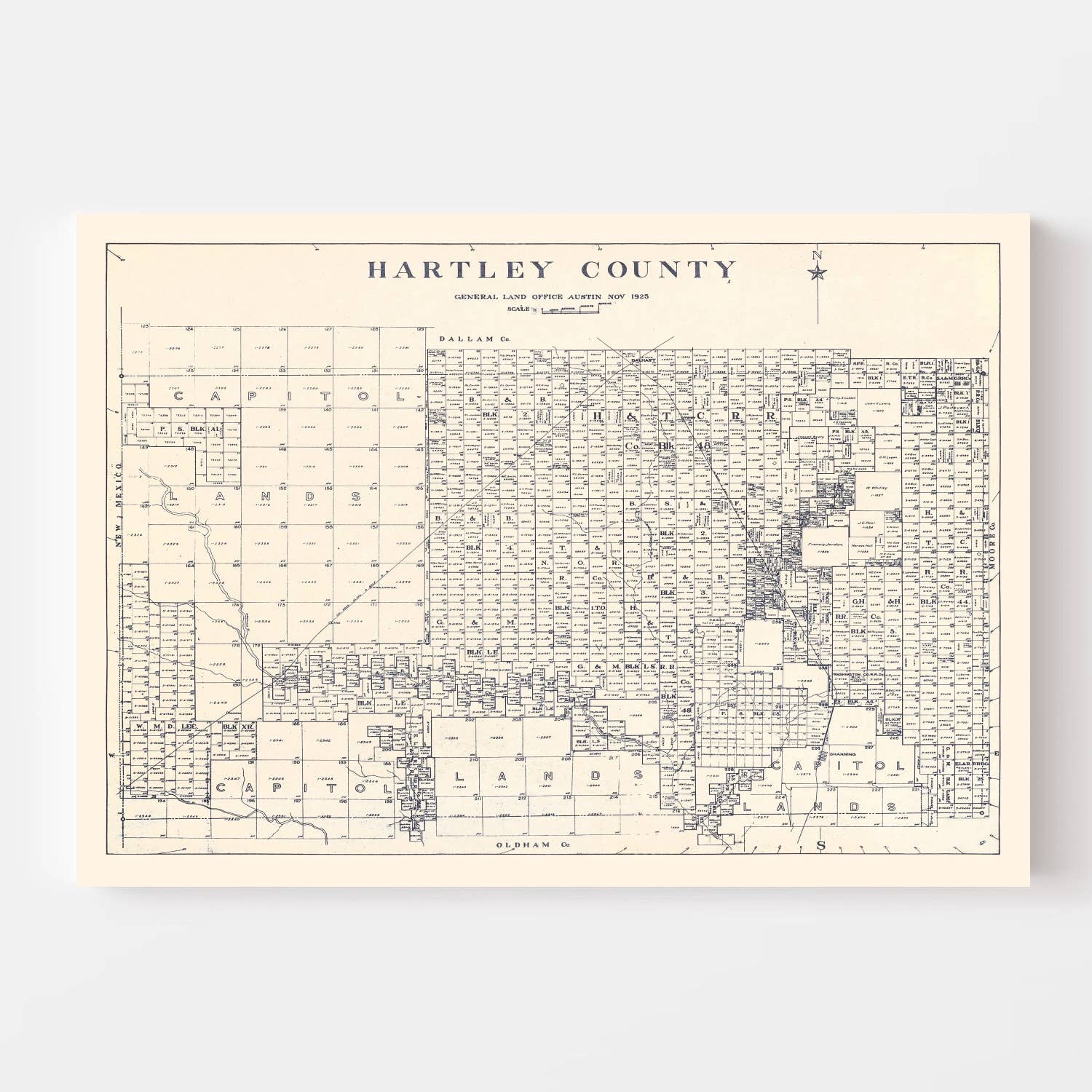 Ted's Vintage Art - Wholesale Map - Vintage Map of Hartley County, Texas 19252