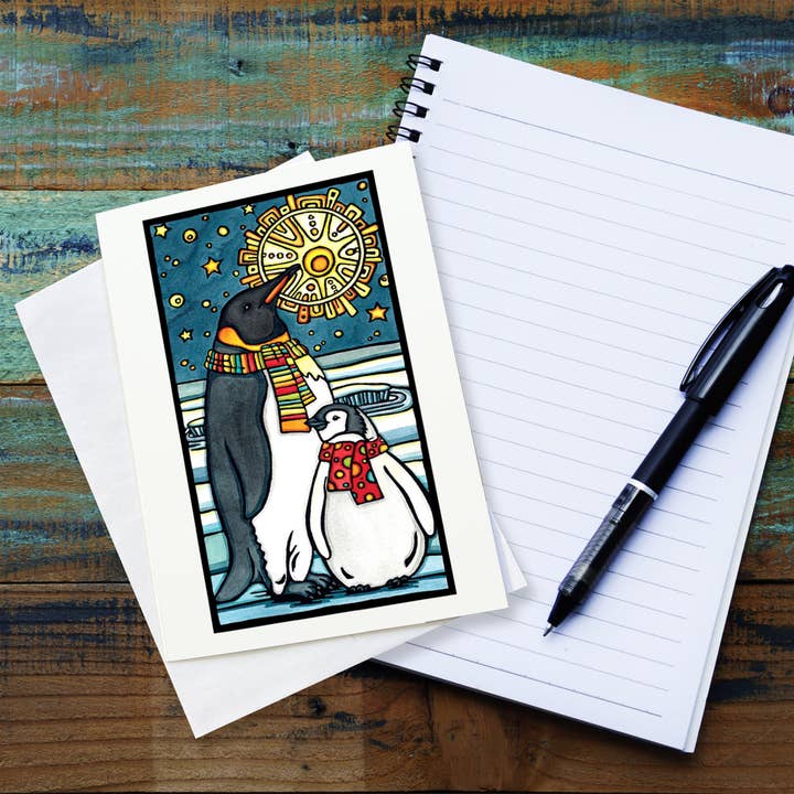 Greeting Card Winter Penguins for wholesale by Sarah Angst Art