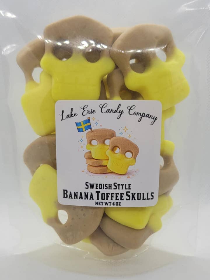 Swedish Style Banana Toffee Skulls for wholesale by Lake Erie Candy Company