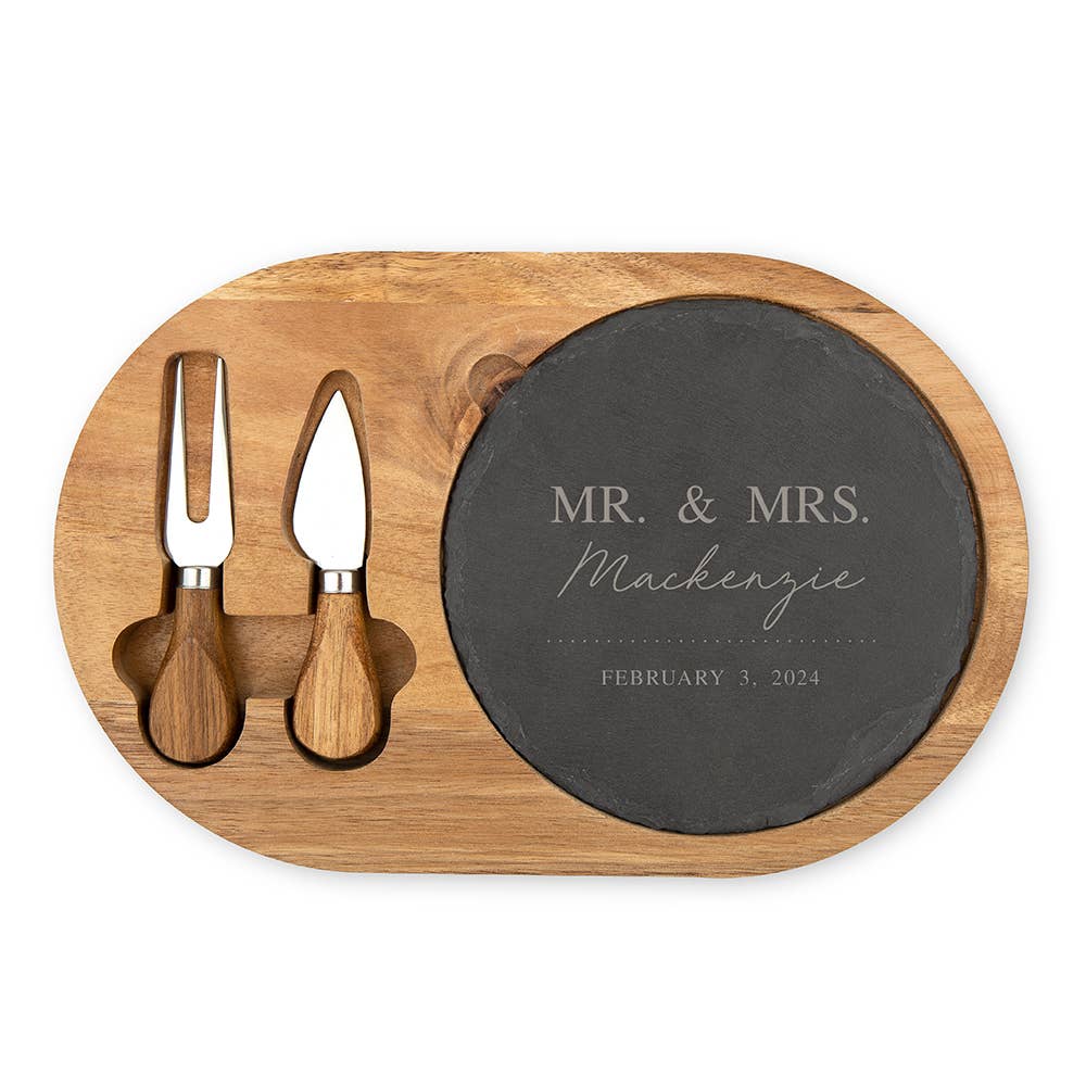 Weddingstar Inc. - Wholesale Serving Tray - Wood & Slate Serving Board Set - Mr. & Mrs.0