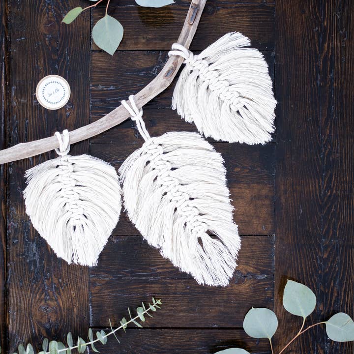 Liberty Collection - Wholesale Decorative Tassel/Wall Drop - Macrame Leaf/Feather Wall Hanging - Triple