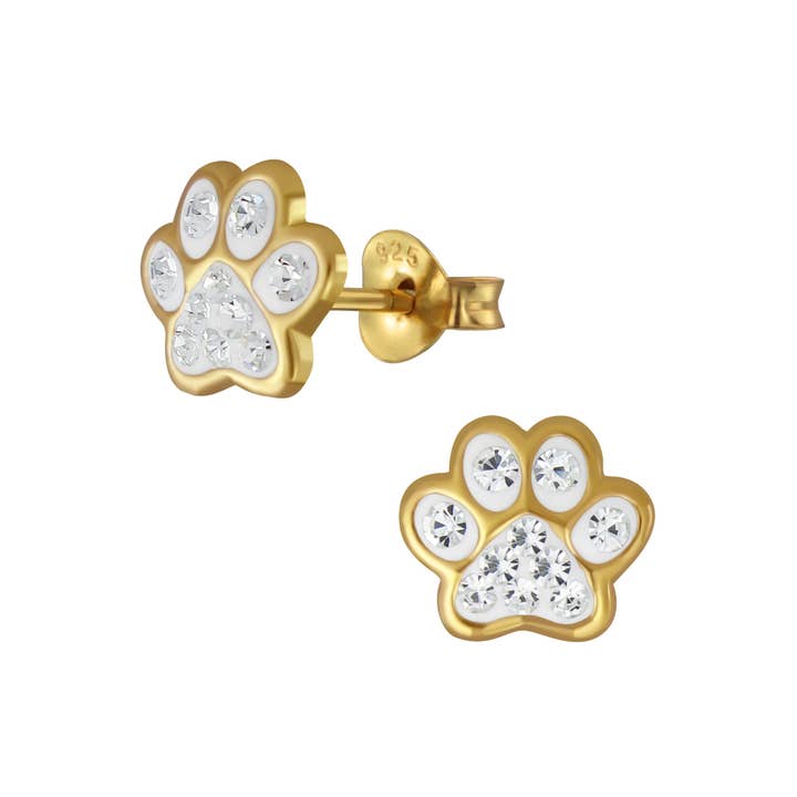 LIV & LENN - Wholesale Earrings - Kids - Children's earrings dog paw paw paws with glitter 7 mm gold-plated sterling silver4