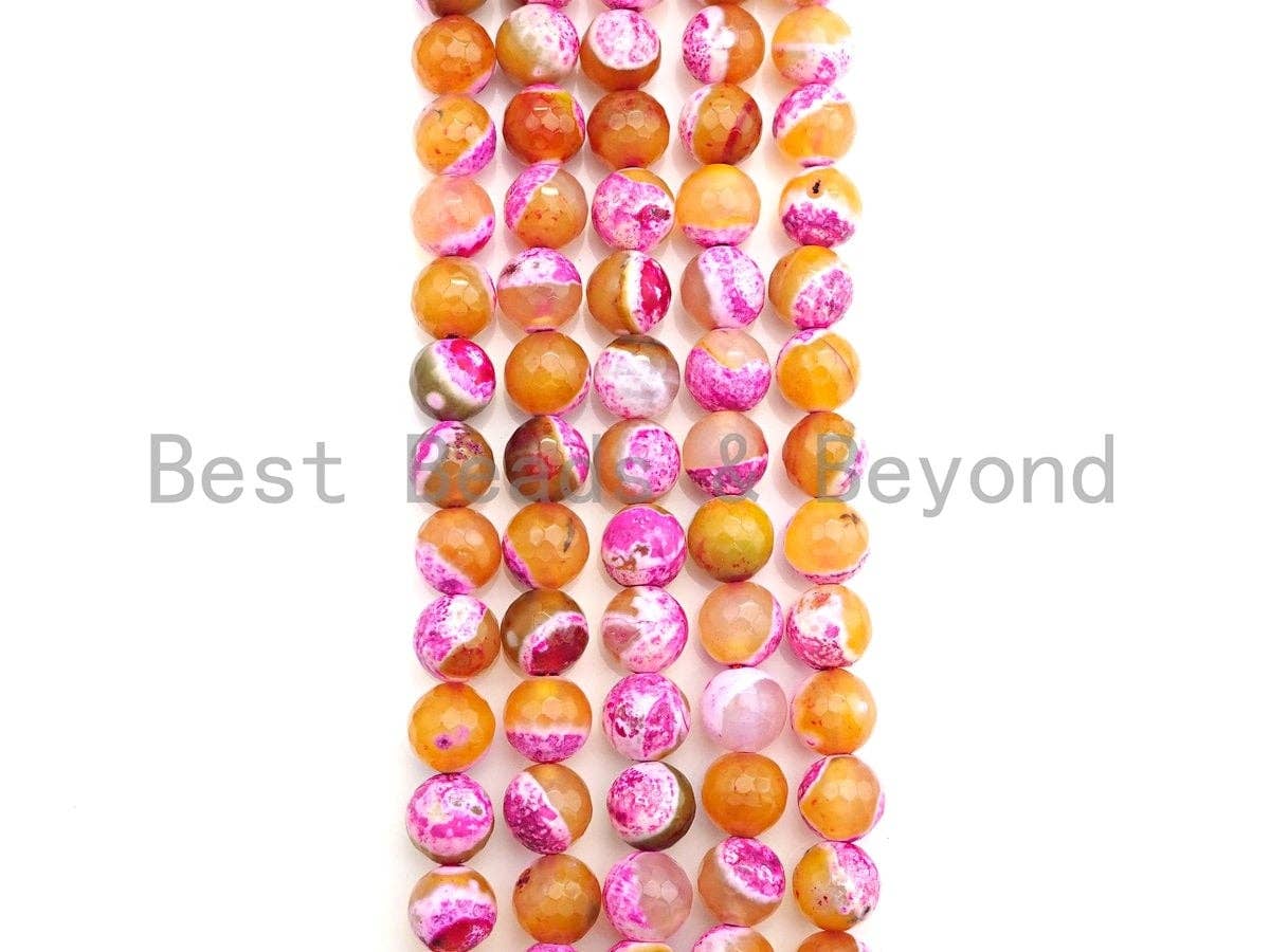 BestBeads&Beyond – Engroshandel Perler – Naturlige runde facetslebne brandagat-perler i pink orange, 6 mm/8 mm/10 mm, 15,5" hel streng, Sku#UA692