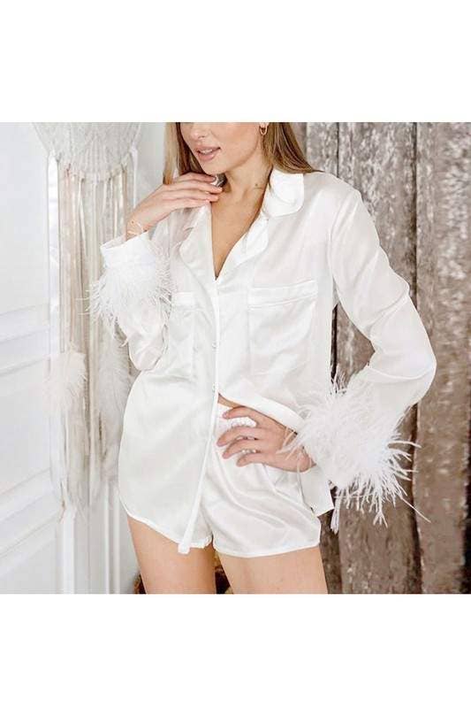 Queen Fashion – wholesale Pyjamasset - Dam – silkeslen topp och shorts nattkläder0