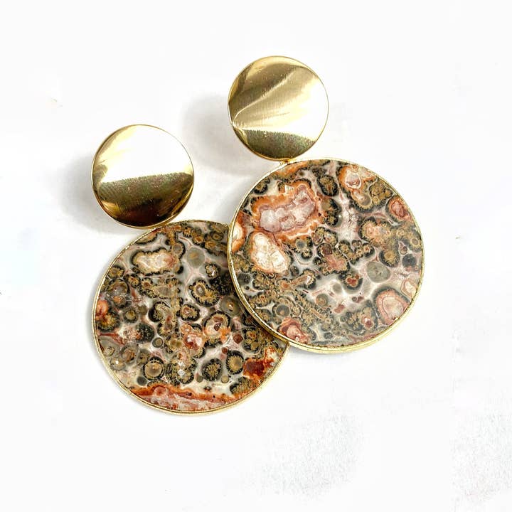 Black Lamb Design - Wholesale Stud/post earrings - Leopard Skin Jasper Slice Earrings with Free Shipping0