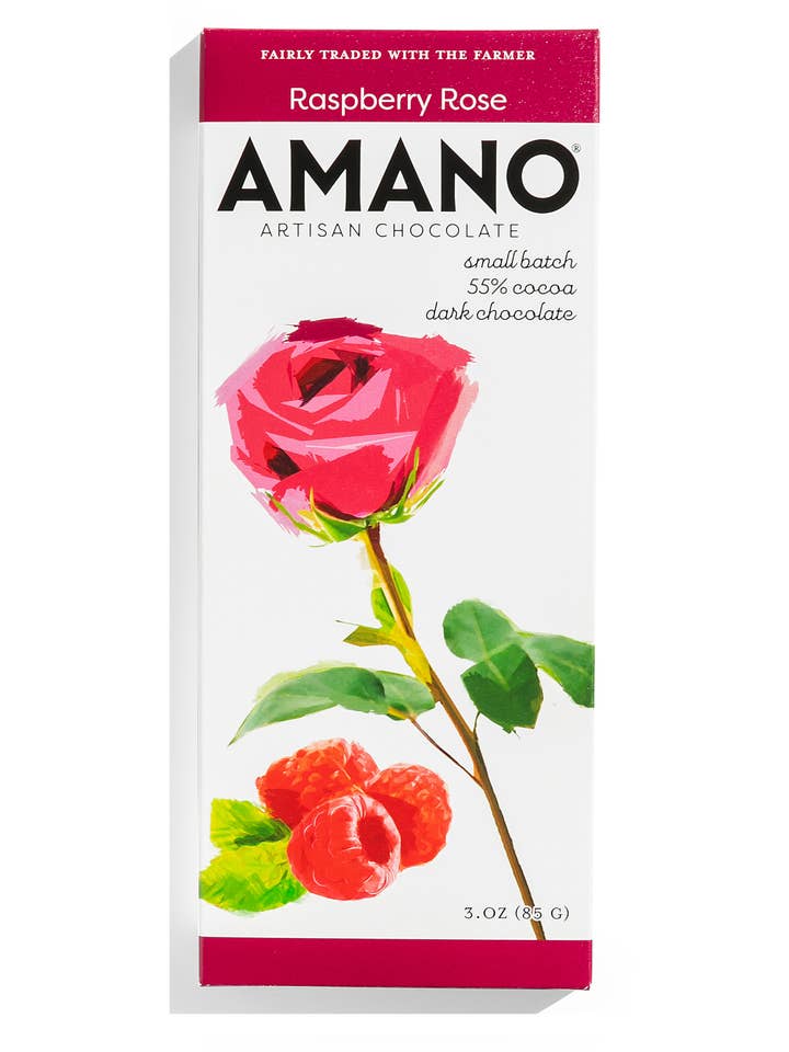 Raspberry Rose Chocolate for wholesale by Amano Chocolate