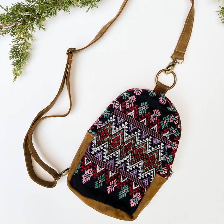 Handmade Tribal Woven Fabric Leather Sling (Callie) for wholesale by Braverly