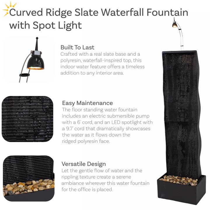 Sunnydaze Decor - Wholesale Outdoor Ornament/Decor - Curved Ridge Indoor Waterfall Fountain with Spotlight - 56"1