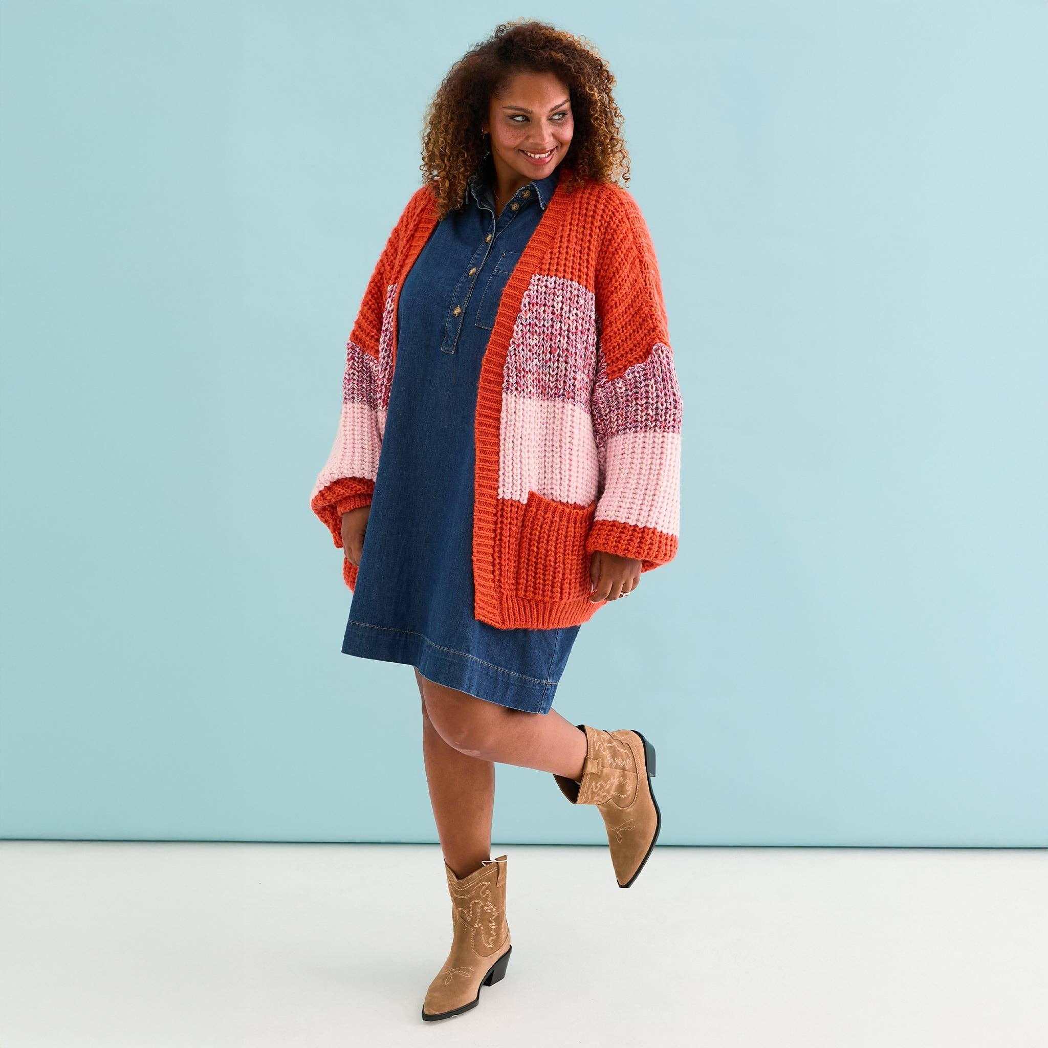 Cara & The Sky - Wholesale Cardigan - Women's - Janie Oversized Chunky Stripe Cardigan - Orange5