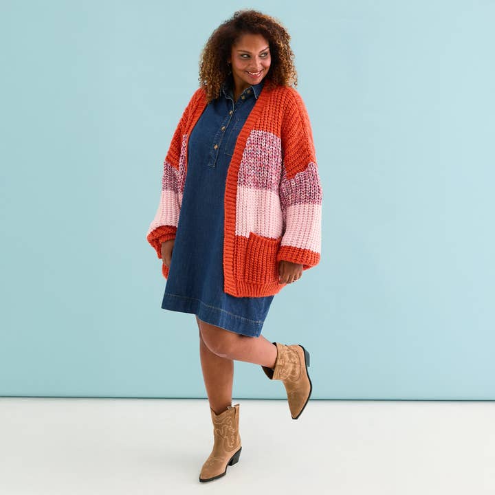 Cara & The Sky - Wholesale Cardigan - Women's - Janie Oversized Chunky Stripe Cardigan - Orange5