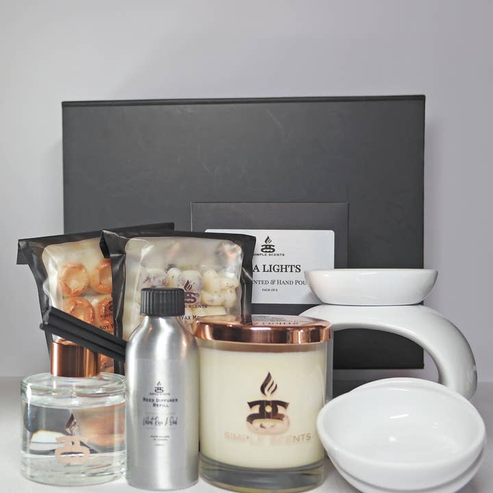 Vela Simple Scents Experience, cera derretida, quemador Rome Trio, para venta al por mayor de Simple Scents by Simpleness Collection