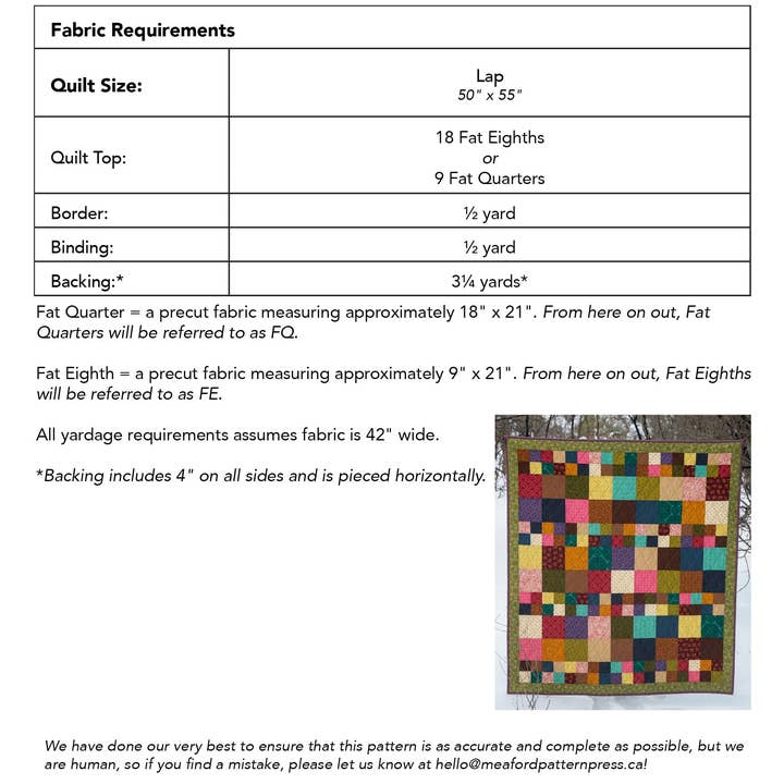 Meaford Pattern Press - Wholesale Craft Sewing Kit - Mary's Patchwork Quilt Pattern - printed2