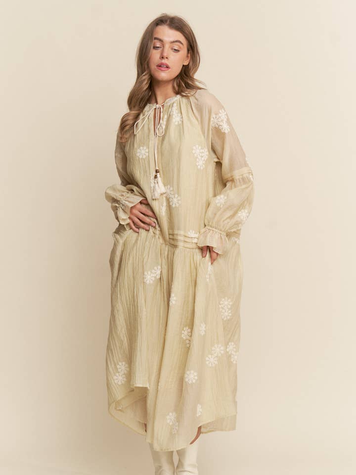Embroidered Long Sleeve Light Weight Maxi for wholesale by J.NNA