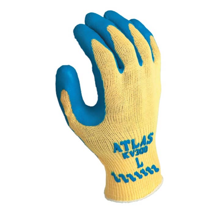 Gloves.com – Großhandel Handschuhe – Unisex – DISP T Handflächenbeschichtung aus Naturkautschuk — Atlas-Handschuhe mit Handflächenbeschichtung, Blau/Gelb