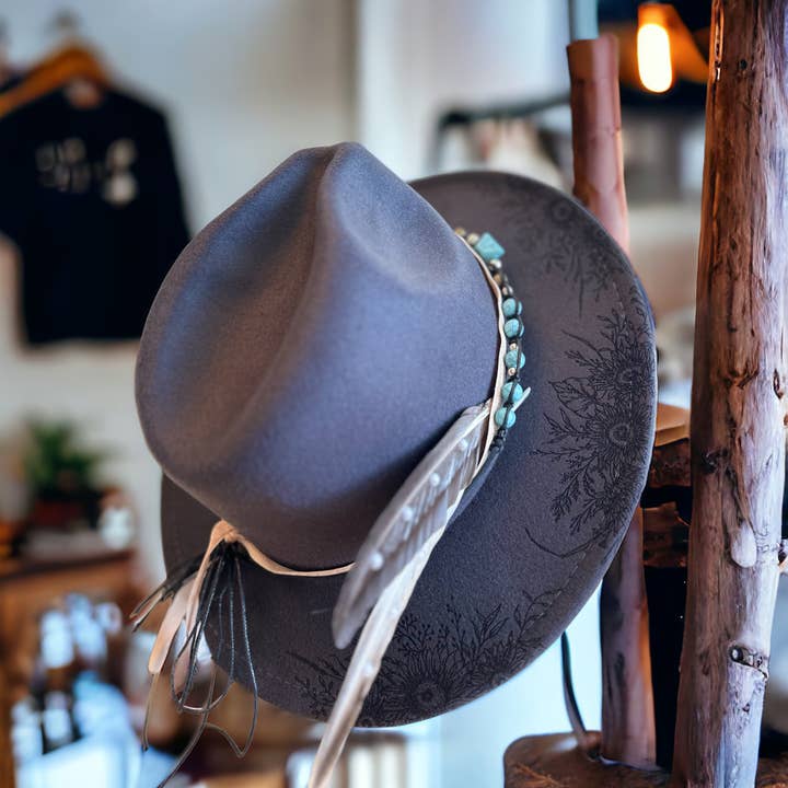 Wild Indigo - Wholesale Cowboy Hat - Women's - Â Western Burned Hat Sunflower Brim Cowboy Hat