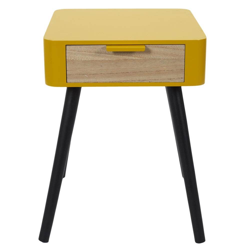 Housse De Rêve - Wholesale Bedroom Furniture - Mustard yellow wooden bedside table with 1 drawer3