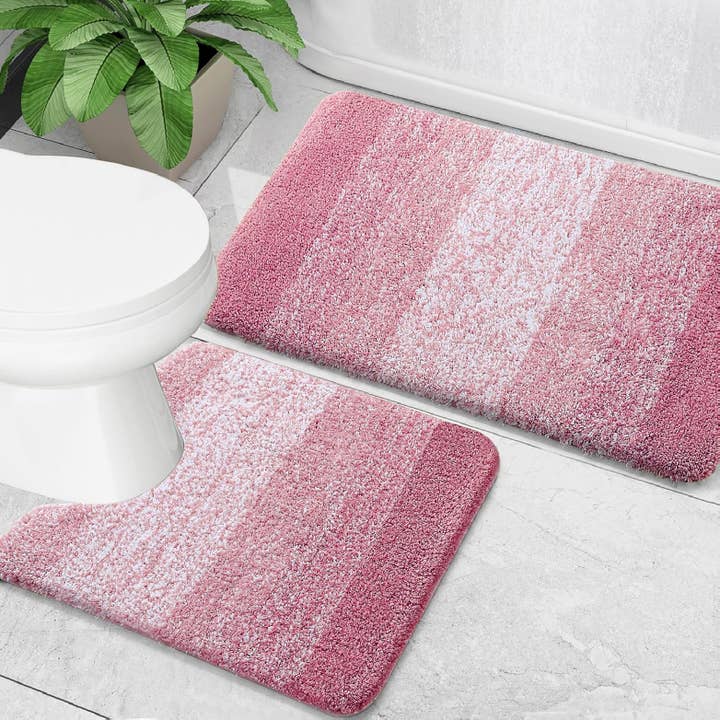 home mart goods - Vendita all'ingrosso Set di tappetini da bagno - Set di 2 tappetini da bagno in peluche morbido e spesso in microfibra ombreggiata2