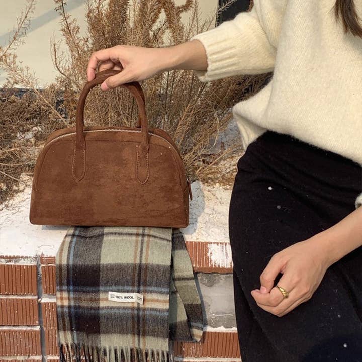 FASHION SIMPLE BROWN SUEDE BOSTON BAG HANDBAG_CWAB4114 for wholesale on Faire