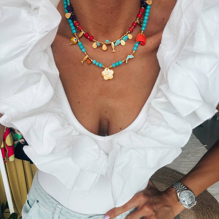Goupi - Wholesale Beaded/Pearl Necklace - Turquoise semiprecious beaded summer necklaces