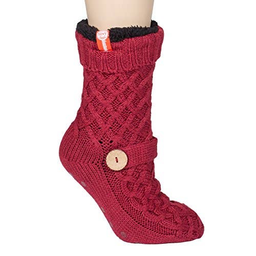Calcetines gruesos tipo pantuflas para mujer con diseño de suéter (rojo burdeos) para venta al por mayor de Cottage Garden