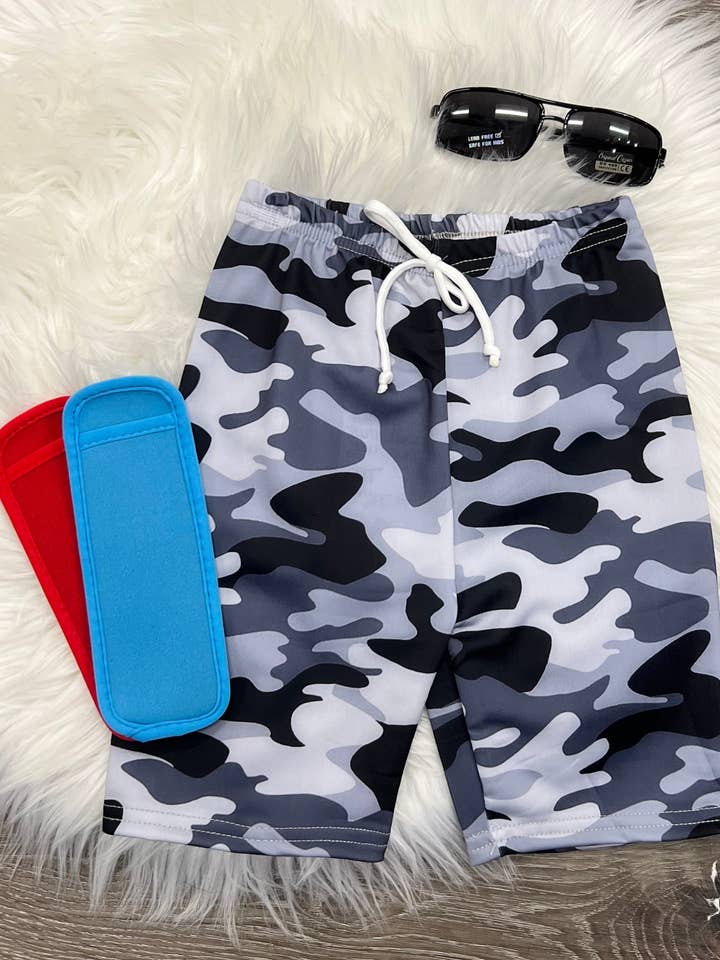 TCB Camouflage Swim Trunks for wholesale by Two Cute Boutique LLC