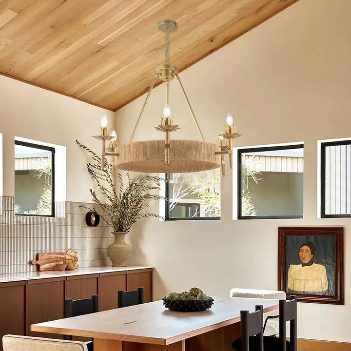 ELE Light & Decor - Wholesale Chandelier/Hanging Light - Aleena 6-Light Gold Farmhouse Woven Wagon Wheel Chandelier1