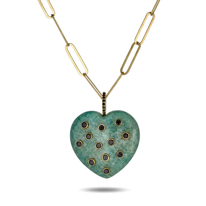 Collier Pendentif Cœur en Amazonite sur Chaîne à Maillons pour la vente par Rachel Reinhardt