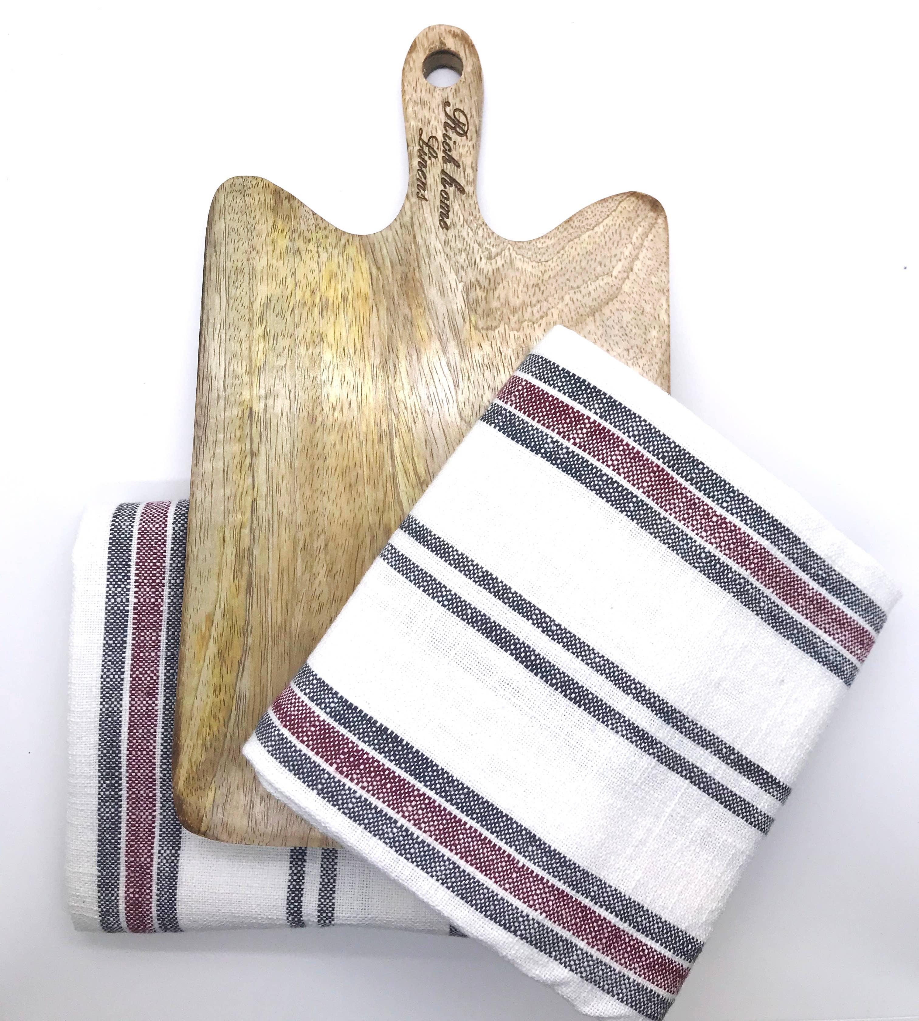 Rich Home Linens – wholesale Kökshandduk – Presentförpackning - Uppsättning av 2 Kökshanddukar+Träskärbräda1