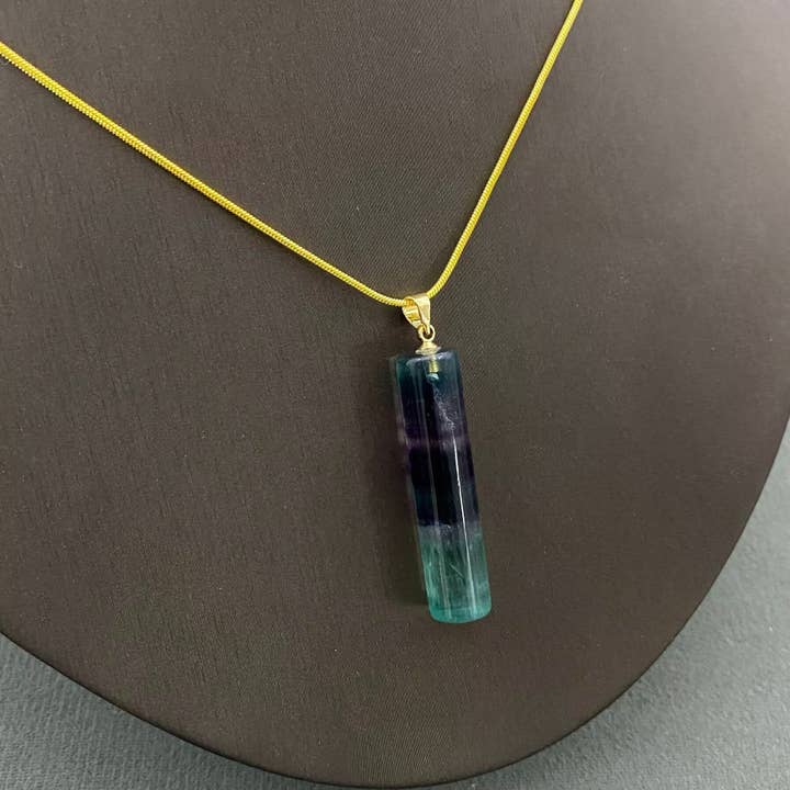 Colored Fluorite Cylinder Stone Ctystal Charm Necklaces - CS for wholesale by Mio Queena