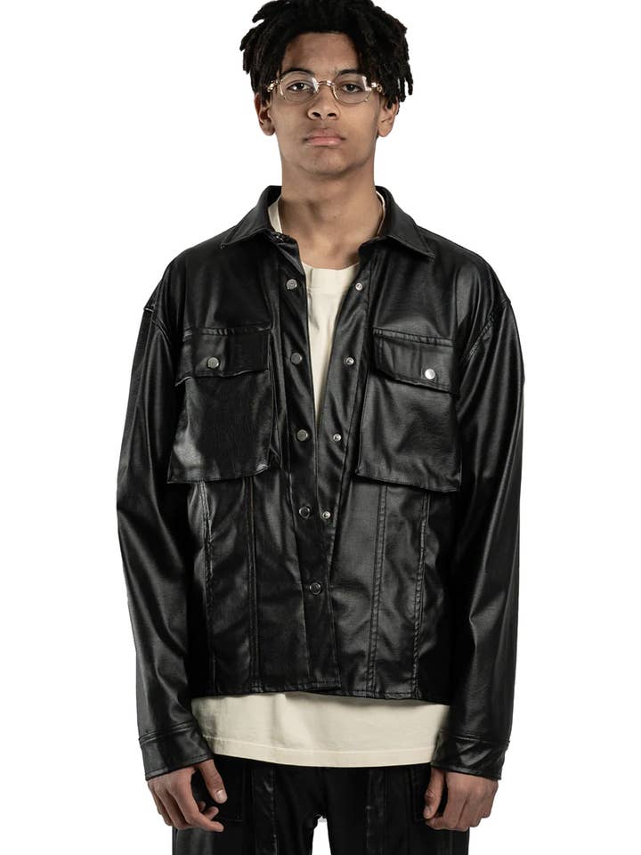 SOBRECAMISA DE PIEL - NEGRO para venta al por mayor de BOMBER CLOTHING