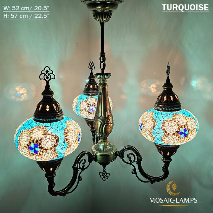 Mosaic Lamps – Candeeiro/lâmpada suspensa por atacado – Mosaico 3 Globo Feito à Mão Turco Marroquino Árabe Oriental Boh18