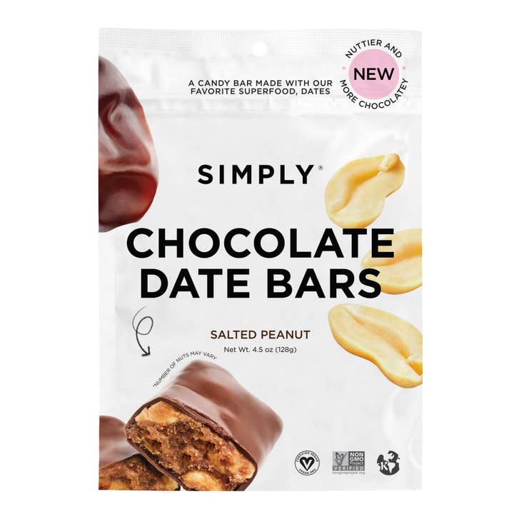 Simply Gum - Wholesale Chocolate Covered Sweets - Chocolate Date Bars - Salted Peanut (4.5 oz Bags)