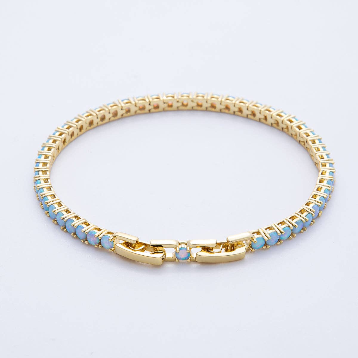 Aim Eternal – Pulseira de ténis por atacado – Pulseira Ajustável com Corrente de Ténis em Ouro 18K Revestido com Opalina Azul de 4,5mm | WA-39664