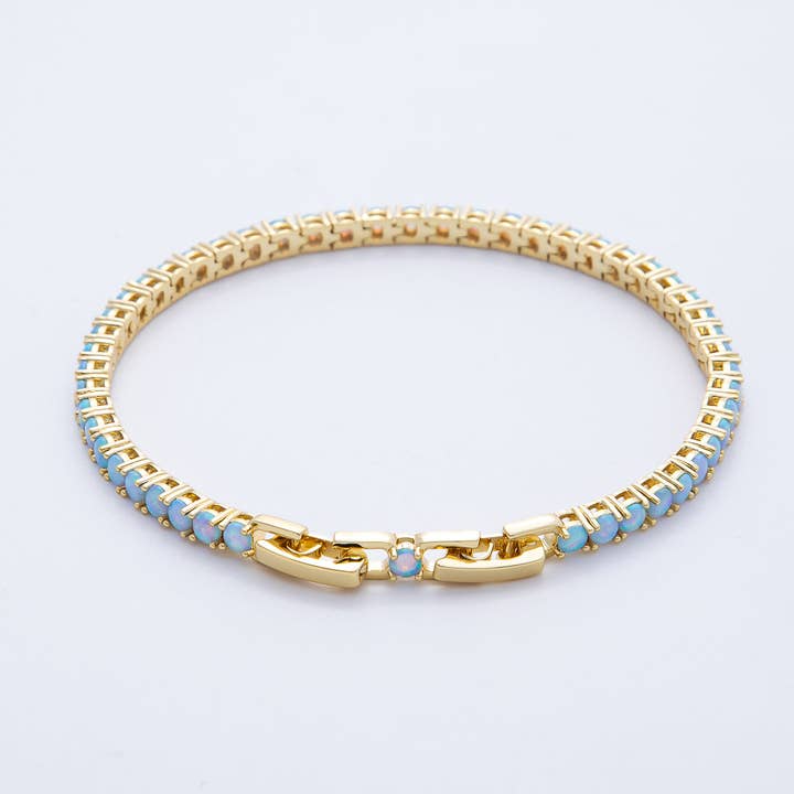 Aim Eternal – Pulseira de ténis por atacado – Pulseira Ajustável com Corrente de Ténis em Ouro 18K Revestido com Opalina Azul de 4,5mm | WA-39664