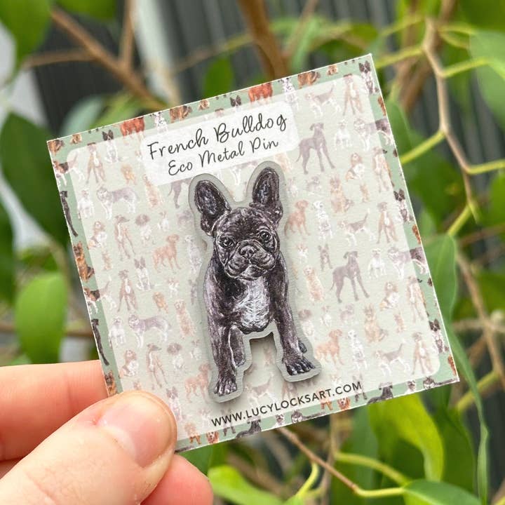French Bulldog Eco Metal Pin for wholesale by Lucy Locks Art