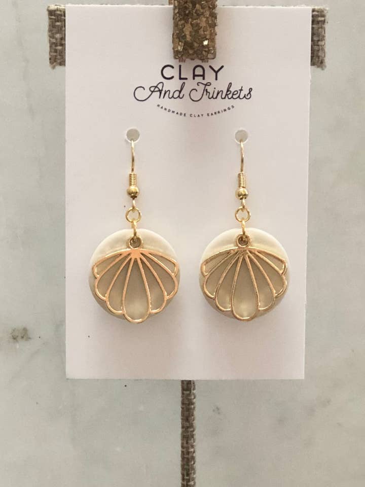 Shell Disc Dangle Earrings for wholesale by Clay and Trinkets