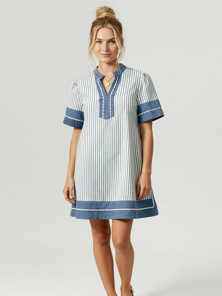 PLUS STRIPE AND DENIM COMBINATION MINI DRESS for wholesale by Kori America