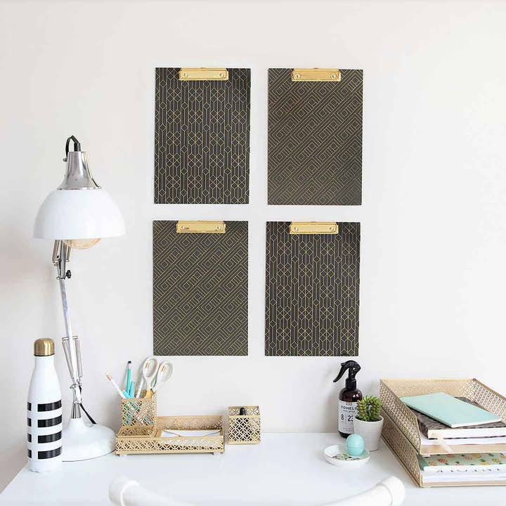 Set of 4 Decorative Clipboards with Dark Geometric Patterns and Gold foil for wholesale by Blu Monaco