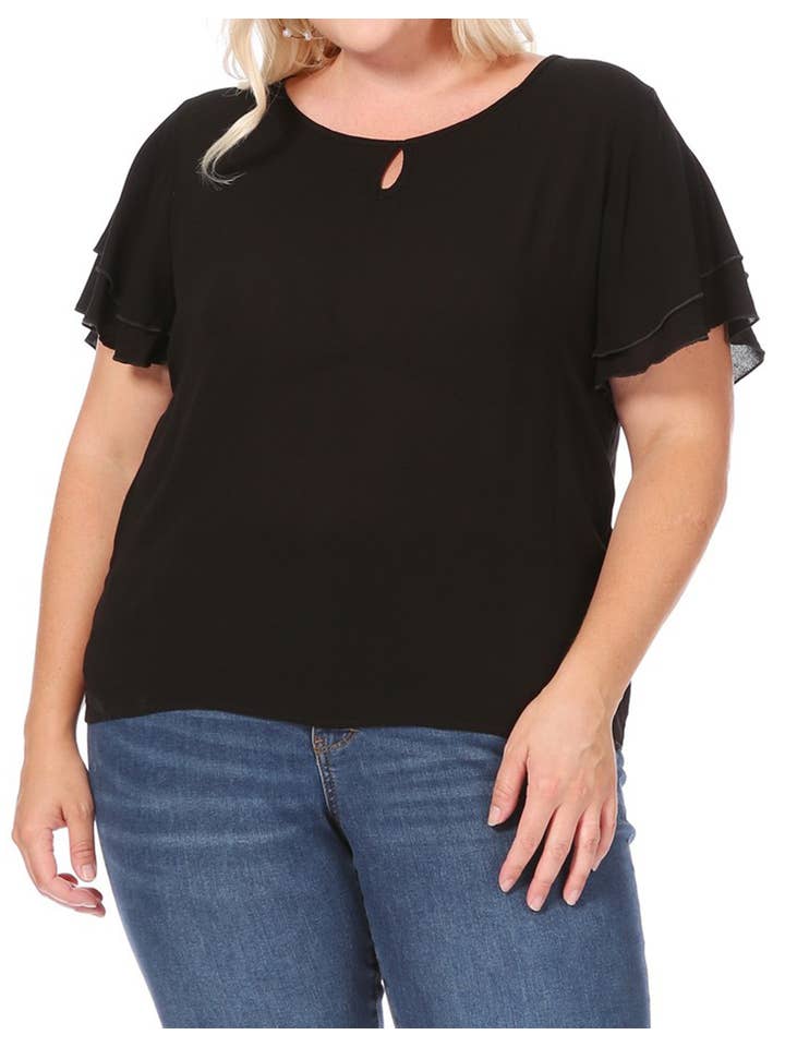 MOA COLLECTION - Wholesale Blouse - Women's - Women's Plus Size Short Sleeve Round Neck Blouse Top