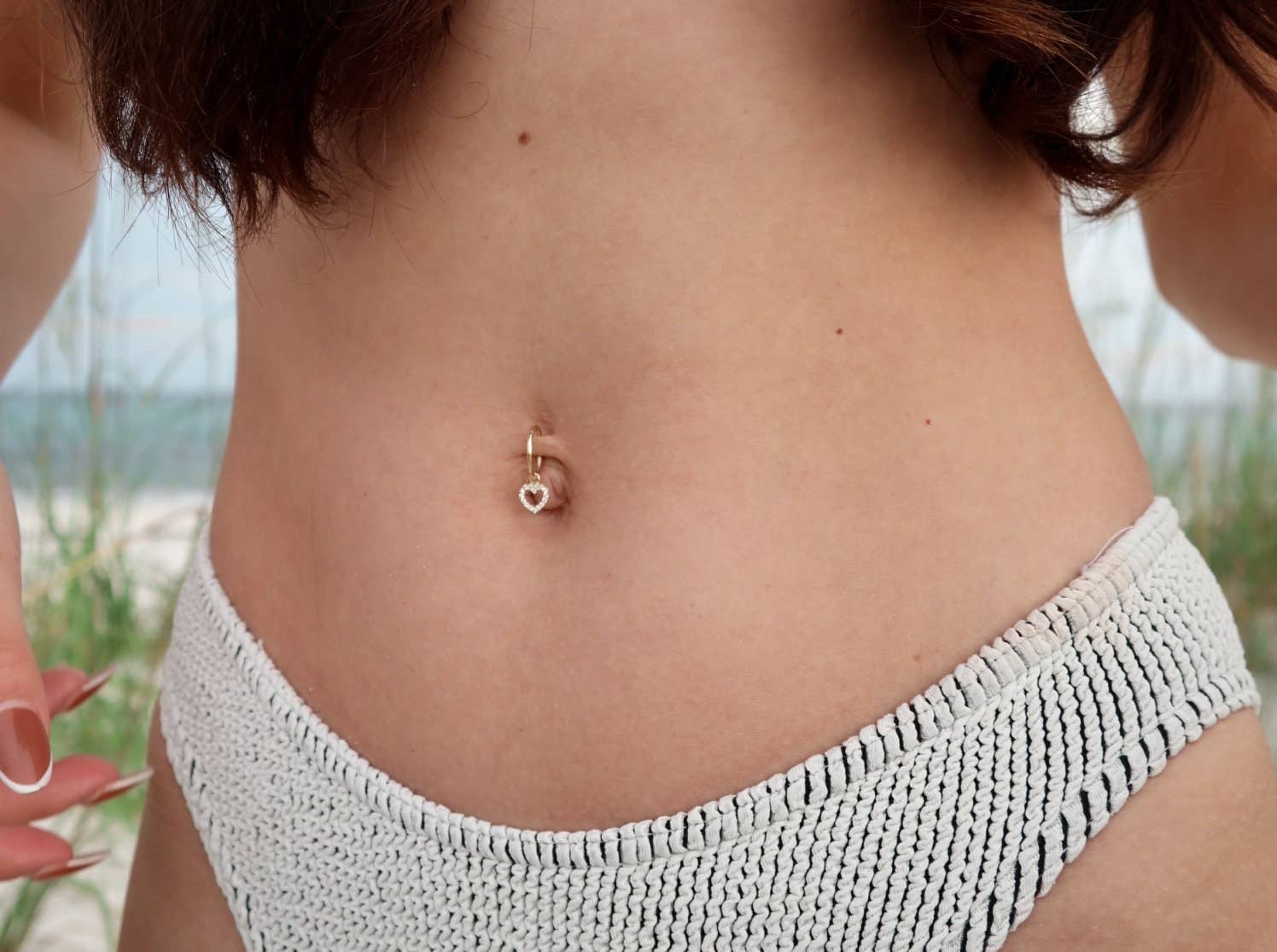 Zahav Jewelry - Wholesale Belly Ring - 14kt Solid Gold | Hoop Belly Ring | Belly Button Rings | 10K Charm | Personalized Jewelry | Heart Charm I Clicker Belly Hoop I Heart CZ6